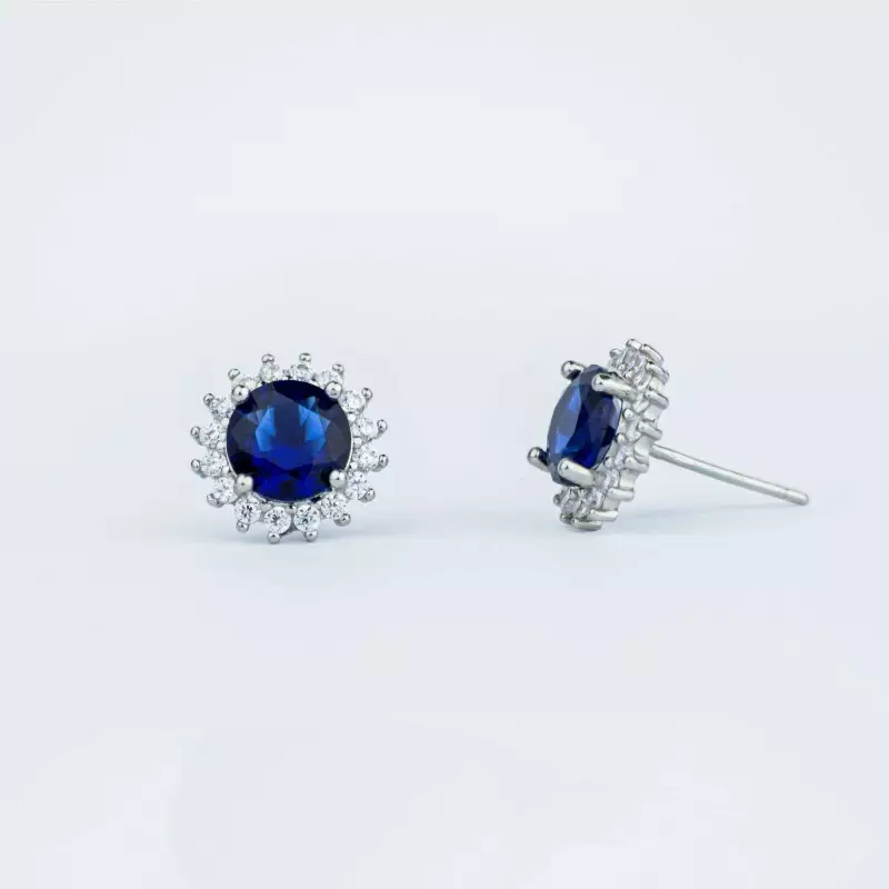 Marguerite© Earrings with Round Sapphires and Diamonds