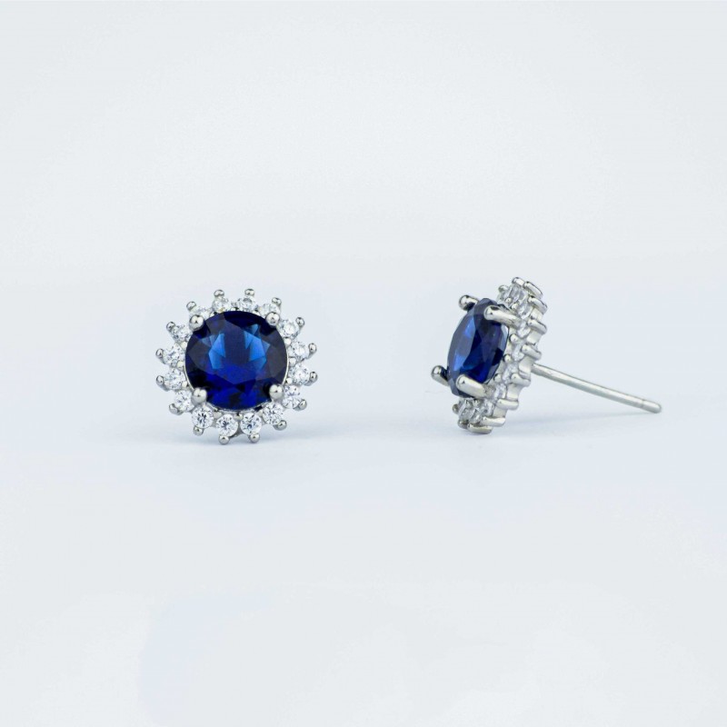 Boucles d'Oreilles Marguerite© Saphirs Ronds et diamants Boucles d'Oreilles Marguerite© Saphirs Ronds et diamants