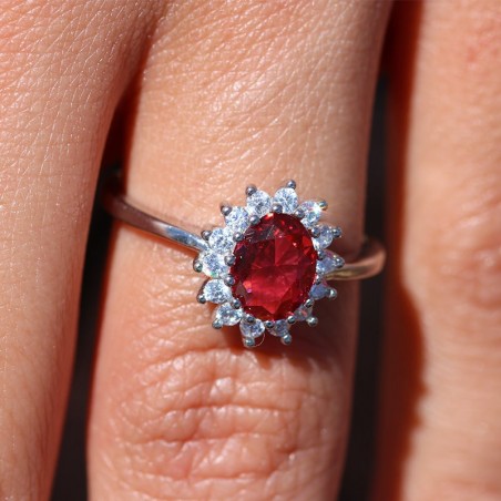 Oval Garnet Daisy Ring