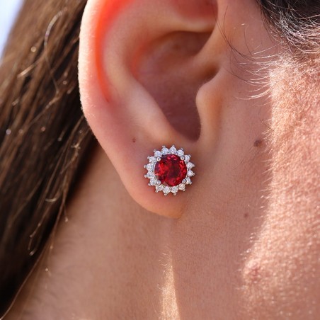 Boucles D'oreilles Marguerite© Grenats Ronds
