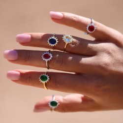 Marguerite&copy; Ring Saphir Quart Gr&uuml;n und Diamanten in 18k Gelbgold