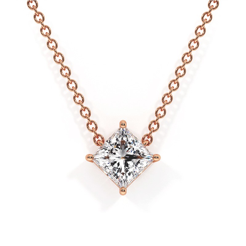 Pendentif diamant princesse en or rose Promesse