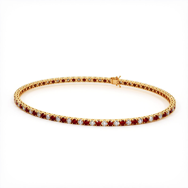 Bracelet Pompadour Pour Femme - Pierres Rouges, Strass Blanc Et Métal Doré