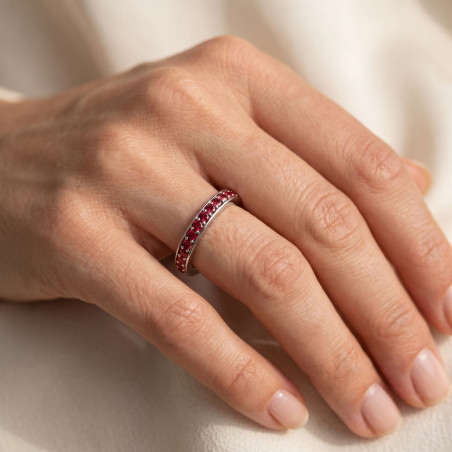 Red Diamond Bead-Set Wedding Band in 18K White Gold