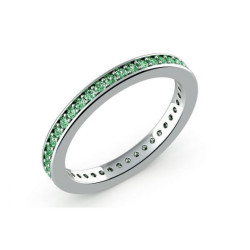 Ehering gr&uuml;ne Diamanten 18K Wei&szlig;gold rundum besetzt