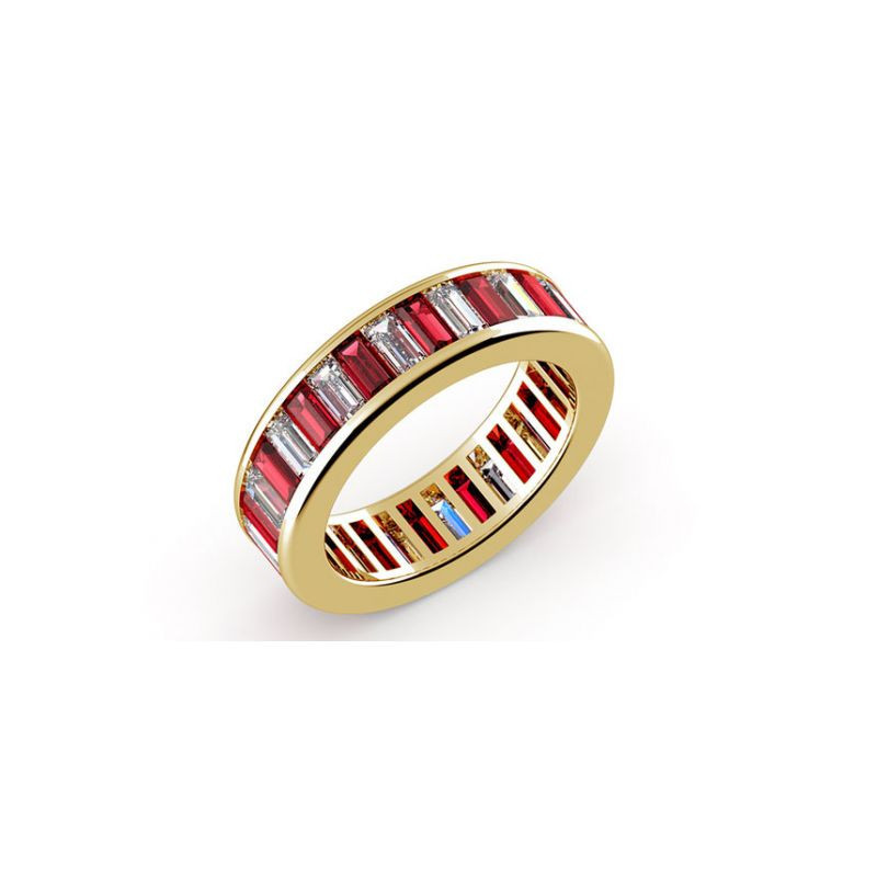 Alianza Diamantes y Rubíes Engaste Carril Oro Amarillo 18K