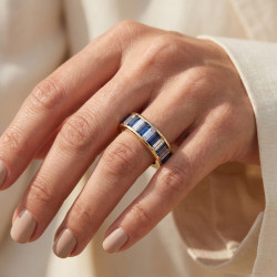 Alliance Diamants et Saphirs Bleus Serti Rail Or Jaune 18K | Celinni