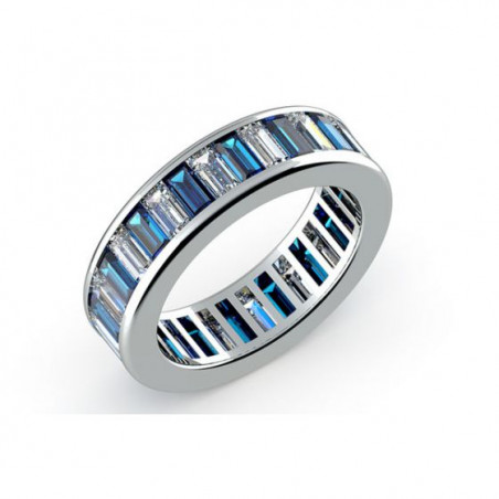 Alliance Rail Baguettes Diamants Et Saphirs Bleus