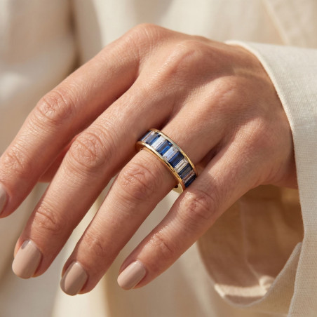 Diamond and Blue Sapphire Channel Set Eternity Ring in 18 Carat Yellow Gold