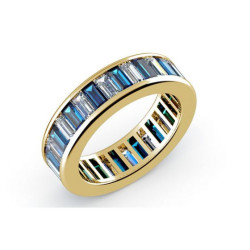 Diamond and Blue Sapphire Channel Set Eternity Ring 18K Yellow Gold | Celinni