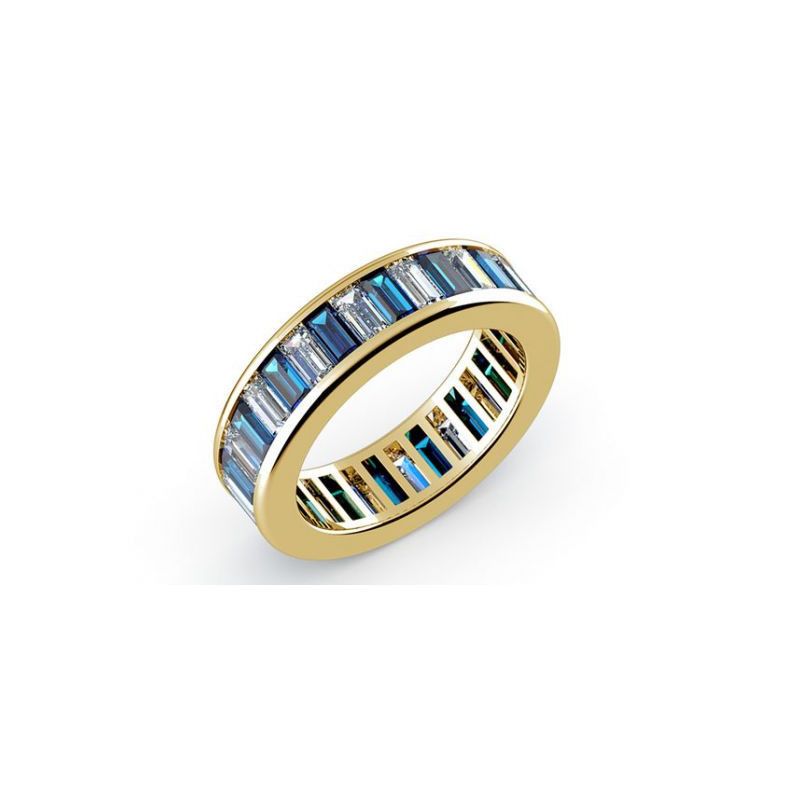 Diamond and Blue Sapphire Channel Set Eternity Ring 18K Yellow Gold | Celinni