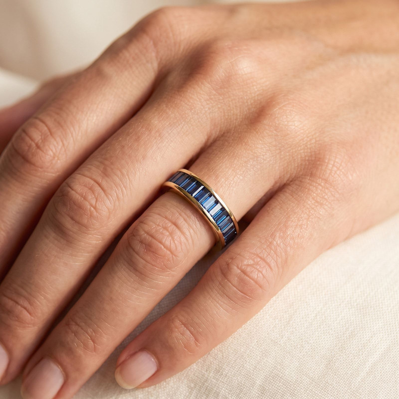 Alliance Saphirs Bleus Serti Rail Or Jaune 18K | Celinni