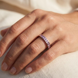 Pink Diamond Channel Set Eternity Ring 18K White Gold | Celinni