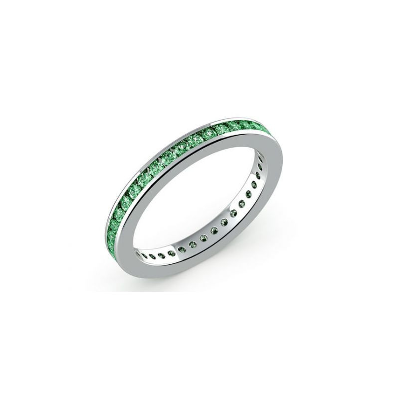 Memoire-Ring Gr&uuml;ne Diamanten Kanalfassung 18K Wei&szlig;gold | Celinni