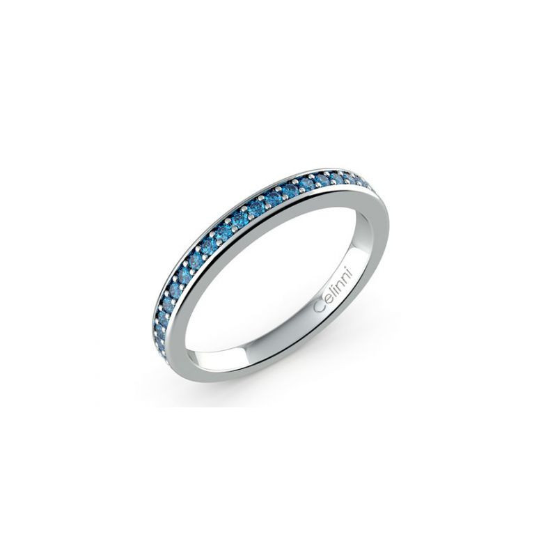 Blue Diamond Prong Set Half Eternity Ring 18K White Gold | Celinni