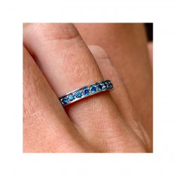 Demi-Alliance Diamants Bleus Serti Griffes Or Blanc 18K | Celinni