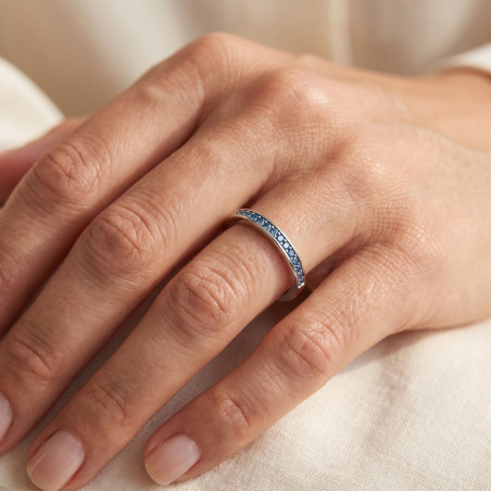 Blue Diamond Prong Set Half Eternity Ring in 18 Carat White Gold