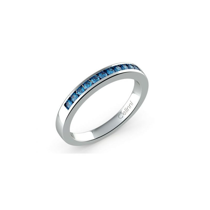 Halbmemoire-Ring Blaue Diamanten Kanalfassung 18K Wei&szlig;gold | Celinni