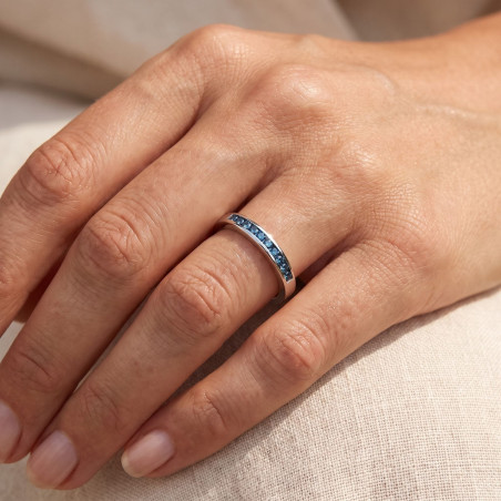Blue Diamond Channel Set Half Eternity Ring in 18 Carat White Gold