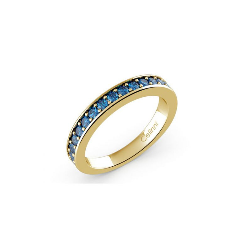 Demi-Alliance Diamants Bleus Serti Griffes Or Blanc 18K | Celinni
