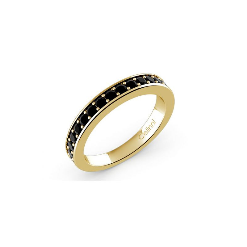 Demi-Alliance Diamants Noirs Serti Griffes Or Blanc 18K | Celinni