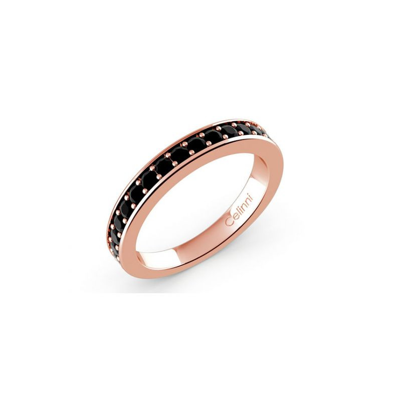 Demi-Alliance Diamants Noirs Serti Griffes Or Blanc 18K | Celinni