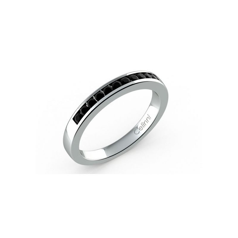 Media Alianza Diamantes Negros Engaste Carril Oro Blanco 18K | Celinni