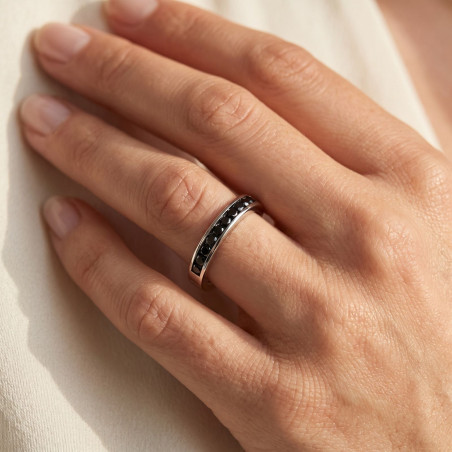 Black Diamond Channel Set Half Eternity Ring in 18 Carat White Gold