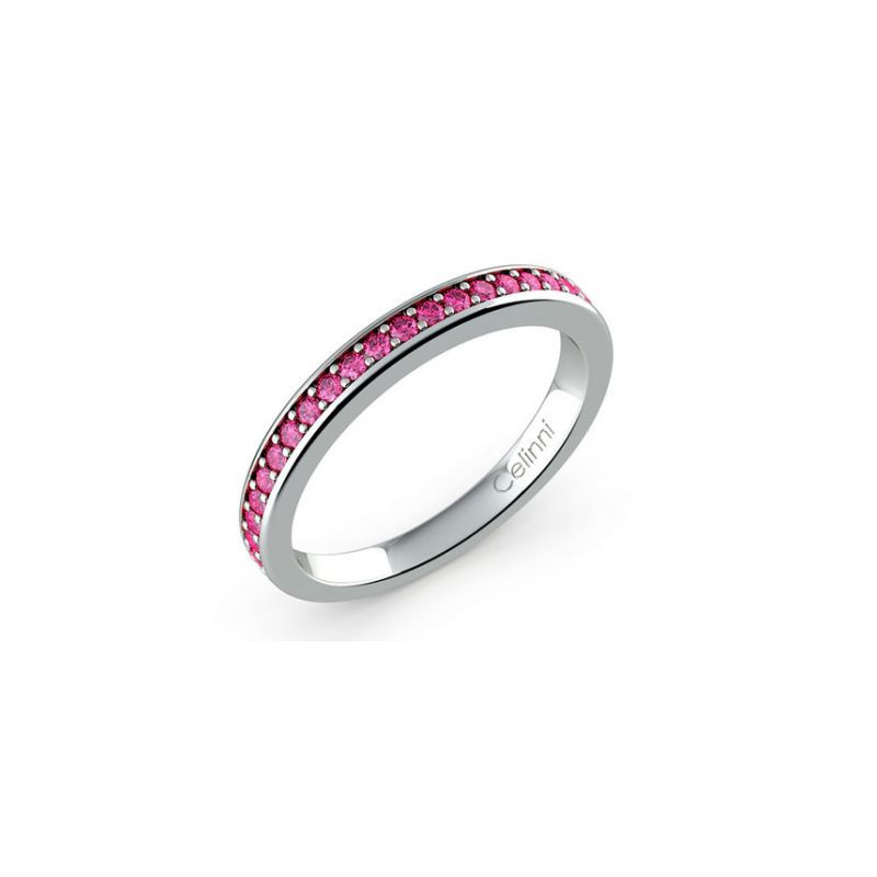 Pink Diamond Prong Set Half Eternity Ring 18K White Gold | Celinni