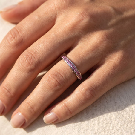 Halve Alliance Ring Roze Diamanten Klauwzetting in 18 Karaats Witgoud