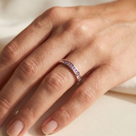 Pink Diamond Channel Set Half Eternity Ring in 18 Carat White Gold