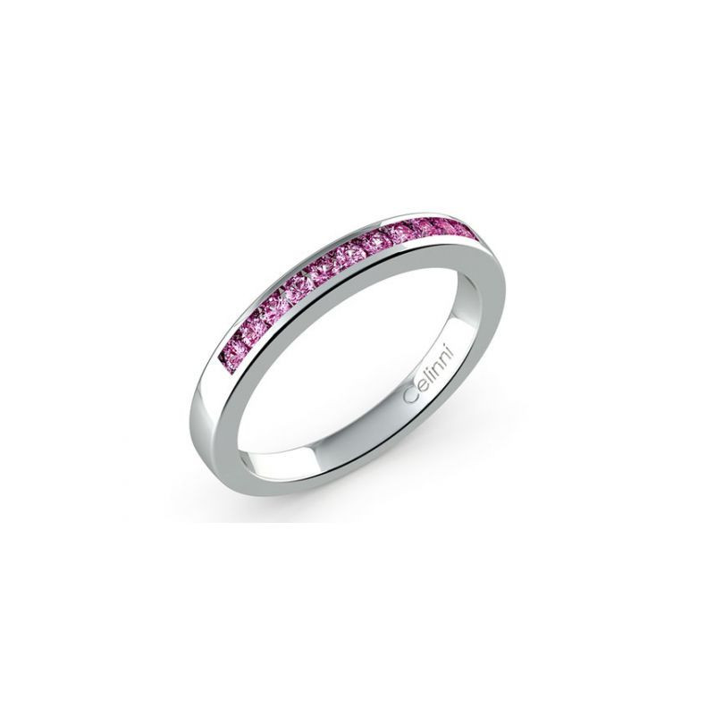 Halbmemoire-Ring Rosa Diamanten Kanalfassung 18K Weißgold | Celinni