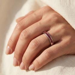 Red Diamond Channel Set Half Eternity Ring 18K White Gold | Celinni