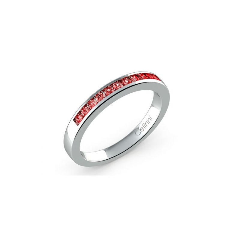 Halbmemoire-Ring Rote Diamanten Kanalfassung 18K Wei&szlig;gold | Celinni