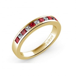 Halbmemoire-Ring Diamanten und Rubine Kanalfassung 18K Weißgold | Celinni