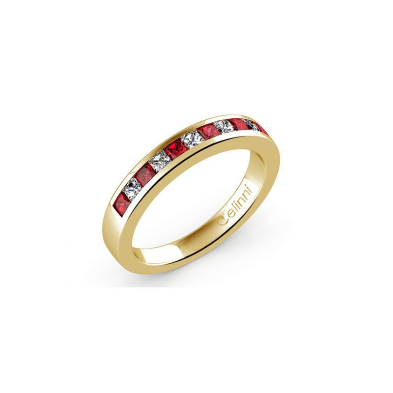 Demi-Alliance Diamants et Rubis Serti Rail Or Blanc 18K | Celinni
