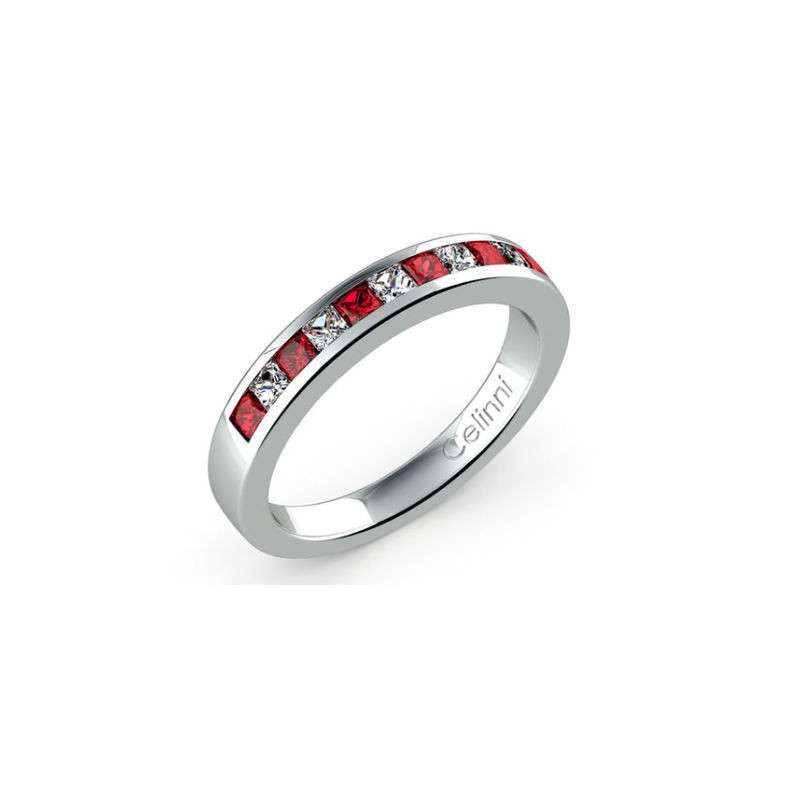 Diamond and Ruby Channel Set Half Eternity Ring 18K White Gold | Celinni
