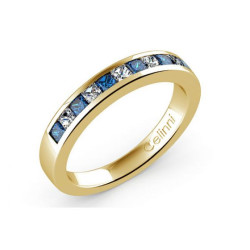 Diamond and Blue Sapphire Channel Set Half Eternity Ring 18K Yellow Gold | Celinni