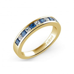 Demi-Alliance Diamants et Saphirs Bleus Serti Rail Or Jaune 18K | Celinni