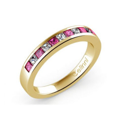 Media Alianza Diamantes y Zafiros Rosas Engaste Carril Oro Amarillo 18K | Celinni