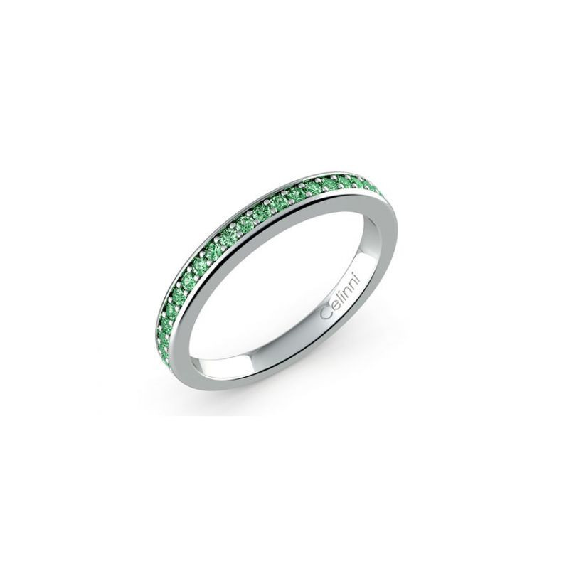 Halbmemoire-Ring Gr&uuml;ne Diamanten Krappenfassung 18K Wei&szlig;gold | Celinni