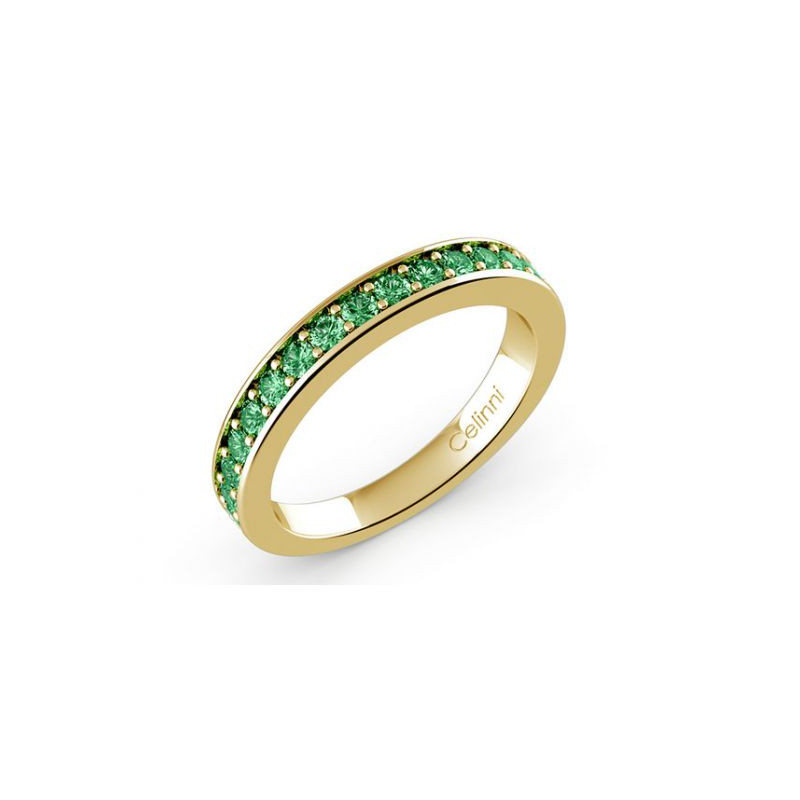 Demi-Alliance Diamants Verts Serti Griffes Or Blanc 18K | Celinni