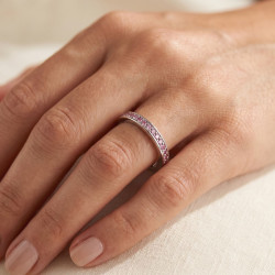 Demi-Alliance Diamants Violets Serti Griffes Or Blanc 18K | Celinni