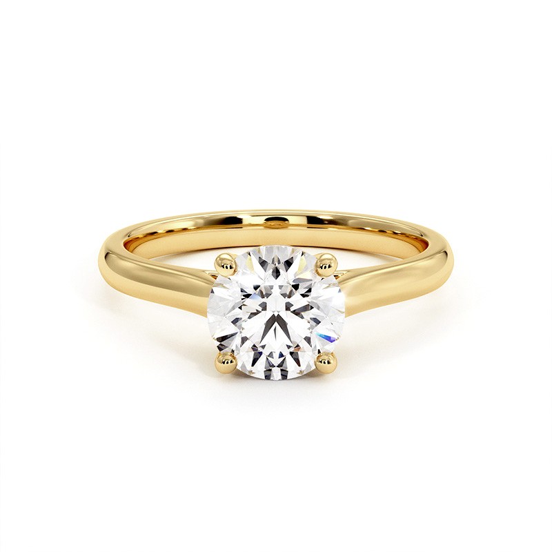 Bague Diamant Taille Rond Promesse Or Jaune 18k 750 Millièmes