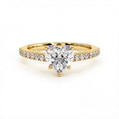 Bague Diamant Taille Cœur Elle Or Jaune 18k 750 Millièmes