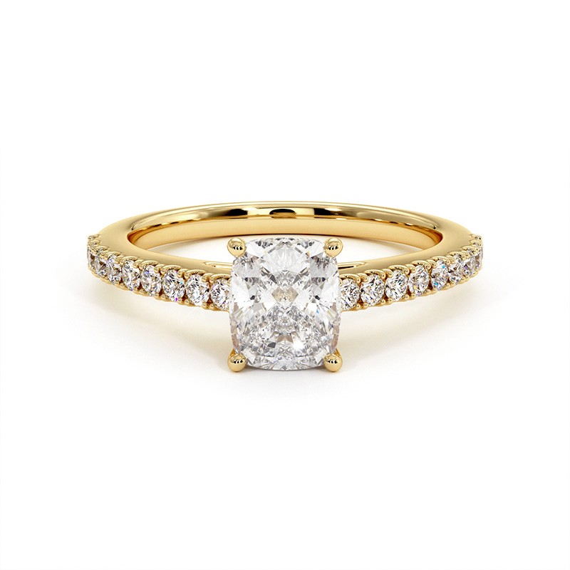 Cushion Cut Diamond Ring Elle 18k Yellow Gold 750 Thousandths
