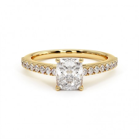 Bague Diamant Taille Coussin Elle Or Jaune 18k 750 Millièmes