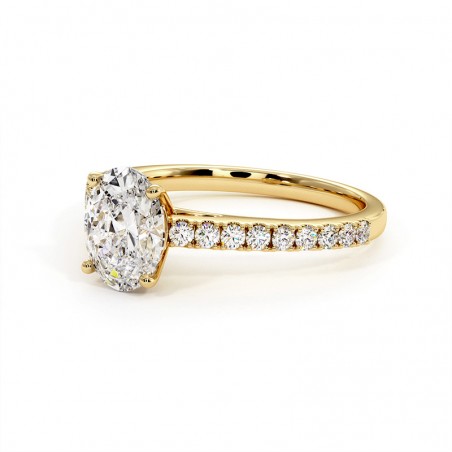 Bague Diamant Taille Ovale Elle Or Jaune 18k 750 Millièmes