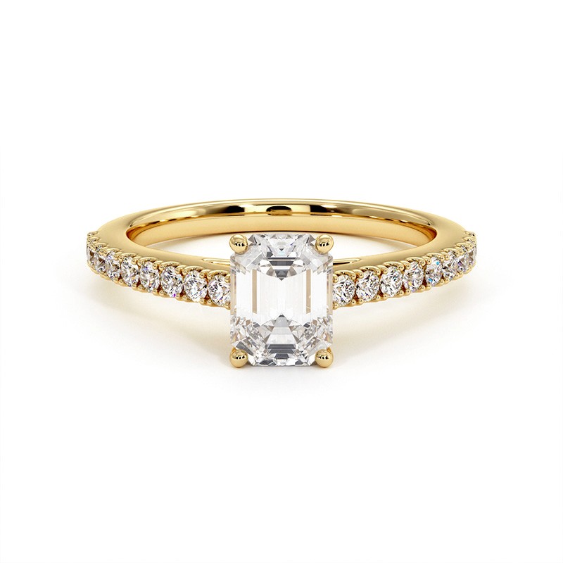 Bague Diamant Taille Emeraude Elle Or Jaune 18k 750 Millièmes