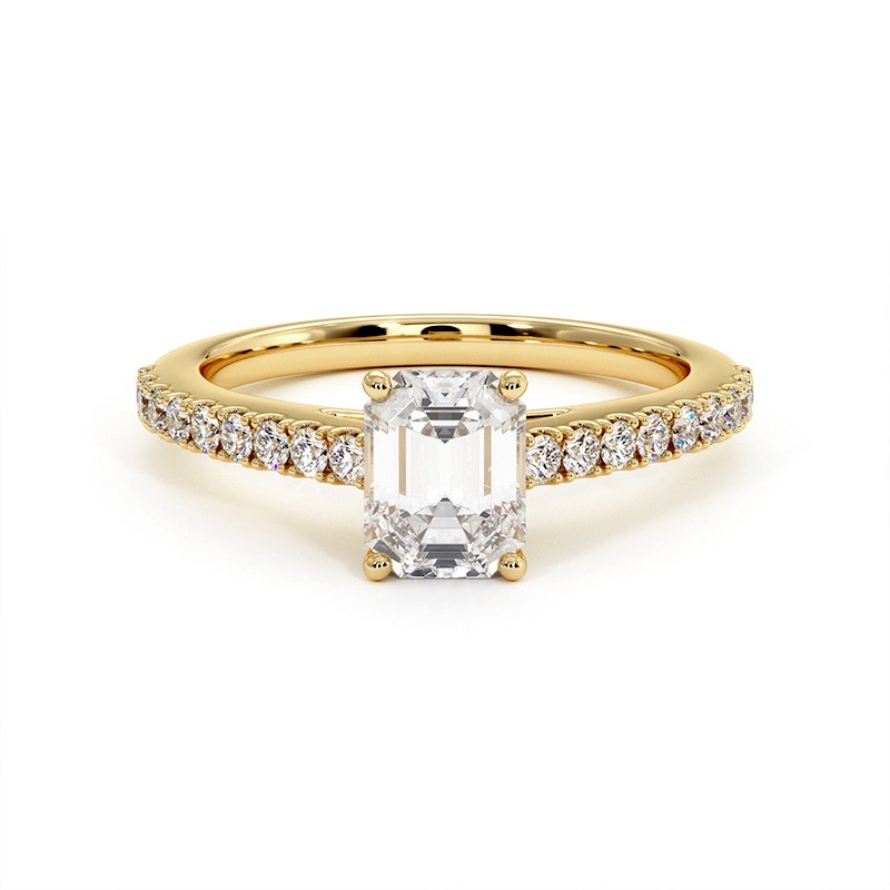 Emerald Cut Diamond Ring Elle 18k Yellow Gold 750 Thousandths